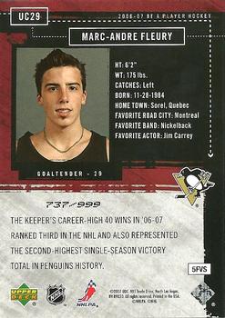 2006-07 Be A Player - Up Close and Personal #UC29 Marc-Andre Fleury Back