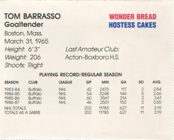 1987-88 Wonder Bread/Hostess Buffalo Sabres #NNO Tom Barrasso Back