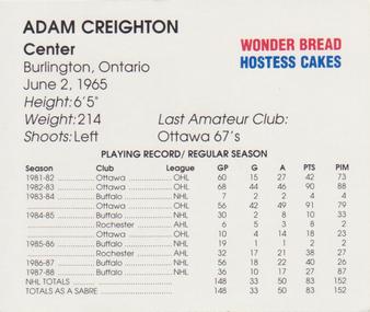 1988-89 Wonder Bread/Hostess Buffalo Sabres #NNO Adam Creighton Back