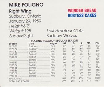 1988-89 Wonder Bread/Hostess Buffalo Sabres #NNO Mike Foligno Back
