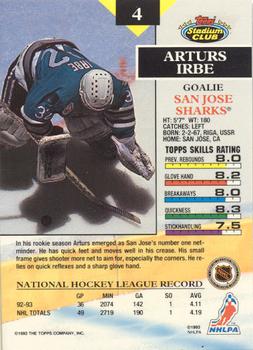 1993-94 Stadium Club - Members Only #4 Arturs Irbe Back