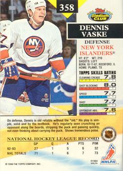 1993-94 Stadium Club - Members Only #358 Dennis Vaske Back