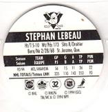 1994-95 POG Canada Games NHL #32 Stephan Lebeau Back
