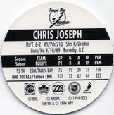 1994-95 POG Canada Games NHL #228 Chris Joseph Back