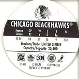 1994-95 POG Canada Games NHL #304 Chicago Blackhawks Back