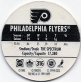 1994-95 POG Canada Games NHL #316 Philadelphia Flyers Back