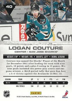 2011-12 Panini Titanium #40 Logan Couture Back