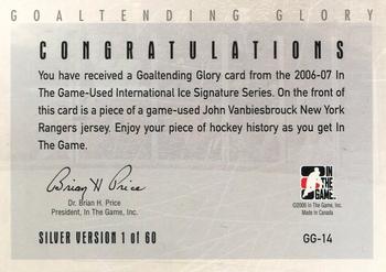 2006-07 In The Game Used International Ice - Goaltending Glory #GG-14 John Vanbiesbrouck Back