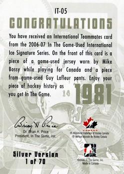 2006-07 In The Game Used International Ice - Teammates #IT-05 Mike Bossy / Guy Lafleur Back
