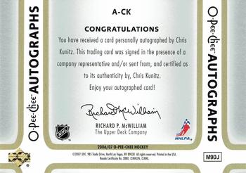 2006-07 O-Pee-Chee - Autographs #A-CK Chris Kunitz Back