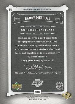 2006-07 Parkhurst - Autographs #76 Barry Melrose Back