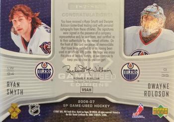 2006-07 SP Game Used - Inked Sweaters Dual #IS2-SR Ryan Smyth / Dwayne Roloson Back
