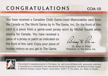 2011-12 In The Game Canada vs. The World - Canadian Cloth Jersey Silver #CCM-10 Michel Goulet Back
