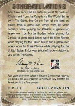 2011-12 In The Game Canada vs. The World - International Showdown Rivals Gold #ISR-10 Mario Lemieux / Martin Brodeur / Mike Richter / Chris Chelios Back