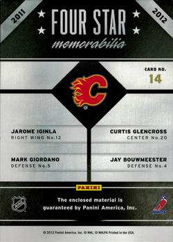 2011-12 Panini Titanium - Four Star Memorabilia #14 Jarome Iginla / Curtis Glencross / Mark Giordano / Jay Bouwmeester Back