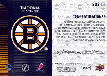 2011-12 Upper Deck Black Diamond - Dual Jerseys #BOS-TT Tim Thomas Back