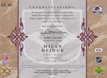 2006-07 Upper Deck Ultimate Collection - Signatures #US-MI Milan Hejduk Back