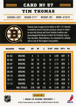 2012-13 Score #57 Tim Thomas Back