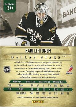 2011-12 Panini Prime #30 Kari Lehtonen Back