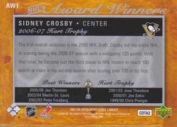 2007-08 Upper Deck - NHL’s Award Winners #AW1 Sidney Crosby Back