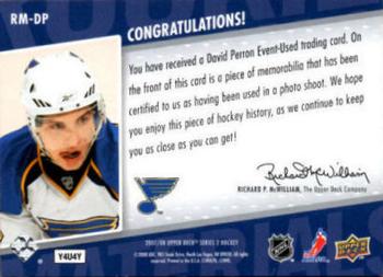 2007-08 Upper Deck - Rookie Materials #RM-DP David Perron Back