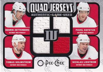 2007-08 O-Pee-Chee - Quad Jerseys (Quad Materials) #QM-LHDZ Nicklas Lidstrom / Tomas Holmstrom / Pavel Datsyuk / Henrik Zetterberg Front