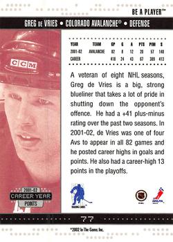 2002-03 Be a Player Memorabilia - Toronto Fall Expo 2003 #77 Greg de Vries Back