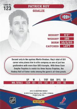 2012-13 Panini Certified #123 Patrick Roy Back