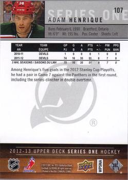 2012-13 Upper Deck #107 Adam Henrique Back