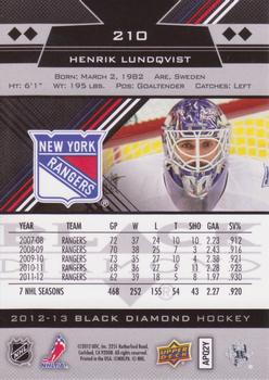 2012-13 Upper Deck Black Diamond #210 Henrik Lundqvist Back