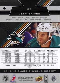 2012-13 Upper Deck Black Diamond #21 Joe Thornton Back