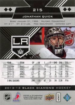 2012-13 Upper Deck Black Diamond #215 Jonathan Quick Back