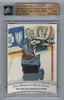 2012-13 In The Game The History of Hockey #81 Roy breaks Sawchuk's Mark (Patrick Roy) Front