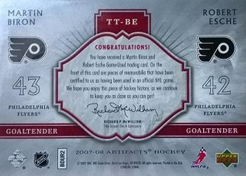 2007-08 Upper Deck Artifacts - Tundra Tandems Patches Red #TT-BE Robert Esche / Martin Biron Back