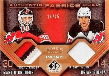 2007-08 SP Game Used - Authentic Fabrics Duals Patches #AF2-BG Martin Brodeur / Brian Gionta Front