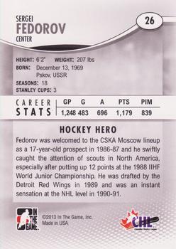 2012-13 In The Game Heroes and Prospects #26 Sergei Fedorov Back
