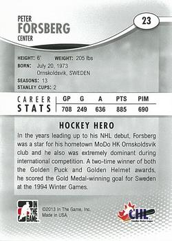 2012-13 In The Game Heroes and Prospects #23 Peter Forsberg Back
