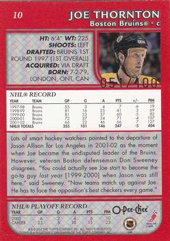 2002-03 Topps - O-Pee-Chee Red Line #10 Joe Thornton Back