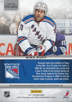 2012-13 Panini Certified - Fabric of the Game #FOG-MRU Michael Rupp Back