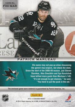 2012-13 Panini Certified - Fabric of the Game #FOG-MAR Patrick Marleau Back