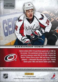 2012-13 Panini Certified - Fabric of the Game Mirror Blue Jersey Autographs #FOG-SEM Alexander Semin Back