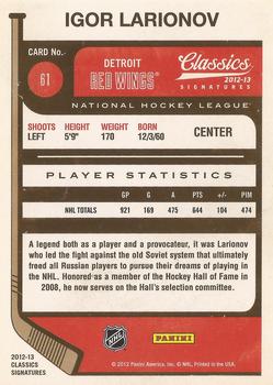 2012-13 Panini Classics Signatures - Autographs #61 Igor Larionov Back