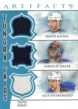 2012-13 Upper Deck Artifacts - Tundra Trios Jerseys Blue #TT3-BHP David Backes / Jaroslav Halak / Alex Pietrangelo Front