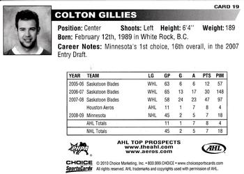 2009-10 Choice AHL Top Prospects #19 Colton Gillies Back