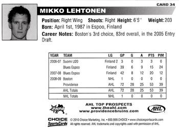 2009-10 Choice AHL Top Prospects #34 Mikko Lehtonen Back