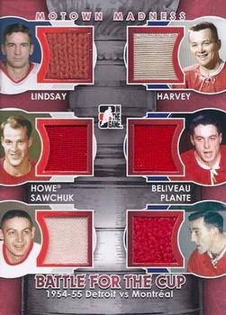 2012-13 In The Game Motown Madness - Battle For The Cup Jerseys #BFC-08 Ted Lindsay / Gordie Howe / Terry Sawchuk / Doug Harvey / Jean Beliveau / Jacques Plante Front