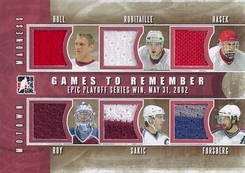 2012-13 In The Game Motown Madness - Games To Remember Jerseys #GTR-08 Brett Hull / Luc Robitaille / Dominik Hasek / Patrick Roy / Joe Sakic / Peter Forsberg Front