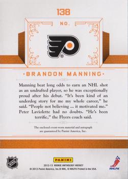 2012-13 Panini Rookie Anthology #138 Brandon Manning Back