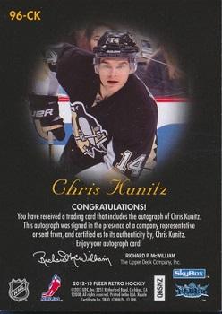 2012-13 Fleer Retro - 1996-97 Skybox Autographics #96-CK Chris Kunitz Back