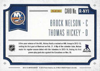 2012-13 Panini Limited - Rookie Redemption #R-NYI Brock Nelson / Thomas Hickey Back